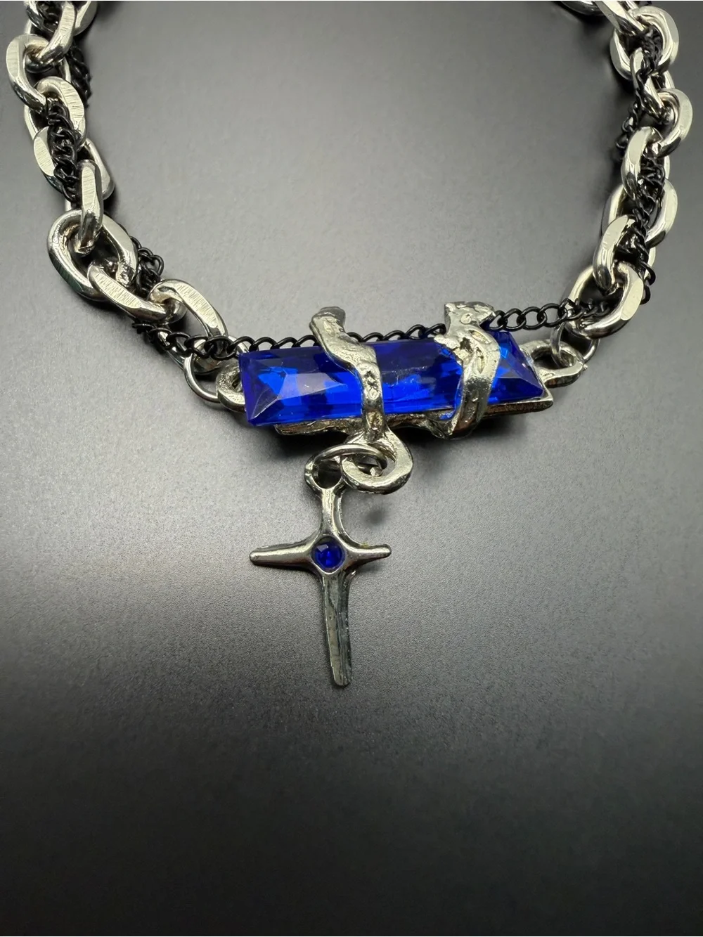 Blue Cyber Cross Bracelet